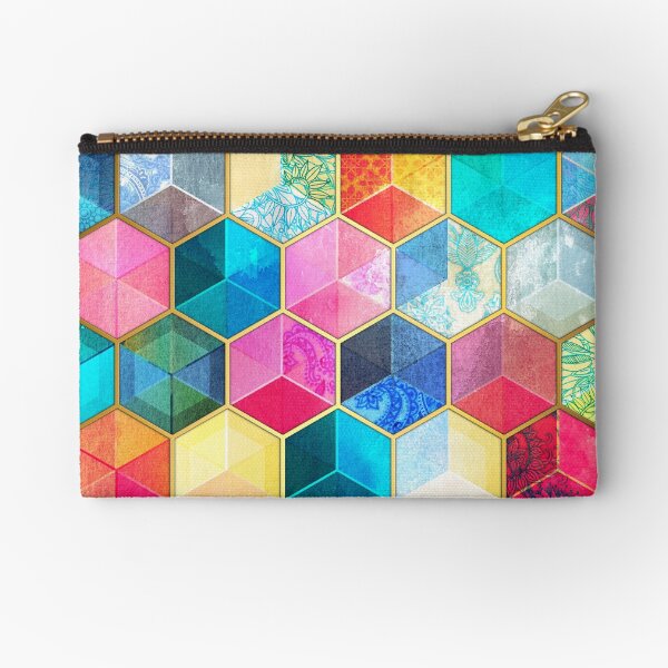 Crystal Bohemian Honeycomb Cubes - colorful hexagon pattern Zipper Pouch