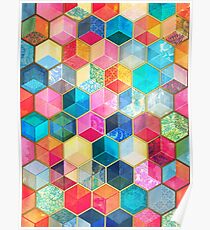 Crystal Bohemian Honeycomb Cubes - colorful hexagon pattern Poster