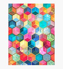 Crystal Bohemian Honeycomb Cubes - colorful hexagon pattern Photographic Print