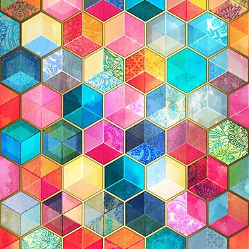 Artwork thumbnail, Crystal Bohemian Honeycomb Cubes - colorful hexagon pattern by micklyn