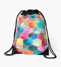 Crystal Bohemian Honeycomb Cubes - colorful hexagon pattern Drawstring Bag