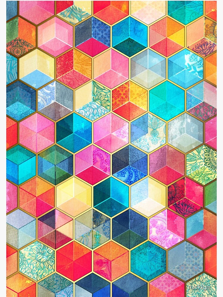 Crystal Bohemian Honeycomb Cubes - colorful hexagon pattern by micklyn