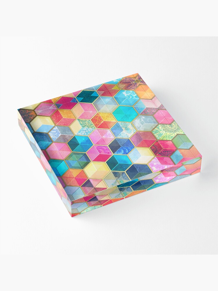 Thumbnail 3 of 5, Acrylic Block, Crystal Bohemian Honeycomb Cubes - colorful hexagon pattern designed and sold by micklyn.