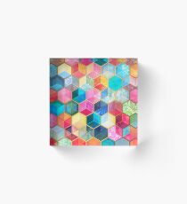 Kristallböhmische Bienenwaben-Würfel - buntes Hexagonmuster Acrylblock