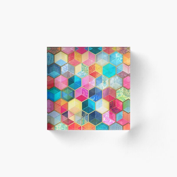Crystal Bohemian Honeycomb Cubes - colorful hexagon pattern Acrylic Block