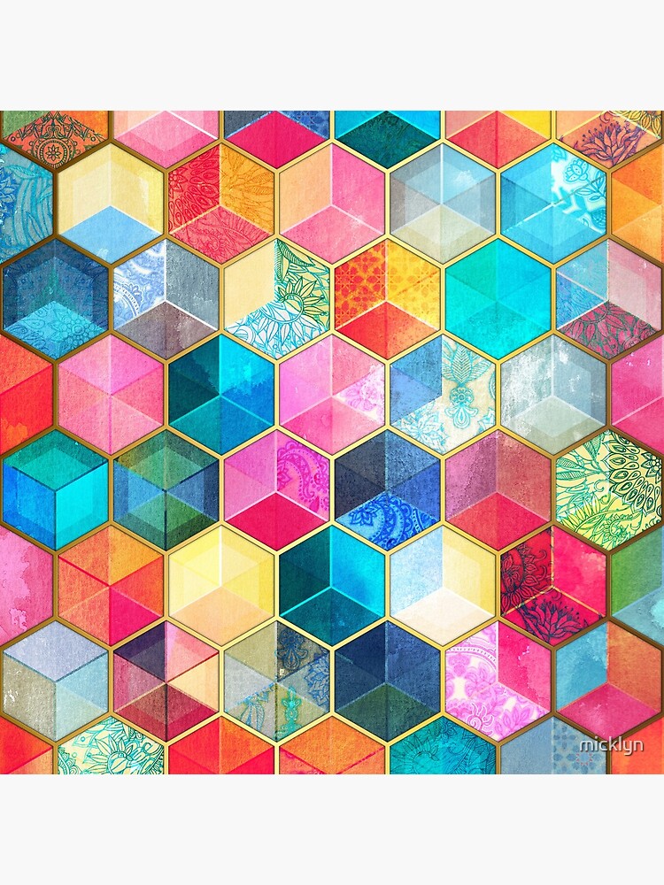 Thumbnail 5 of 5, Acrylic Block, Crystal Bohemian Honeycomb Cubes - colorful hexagon pattern designed and sold by micklyn.