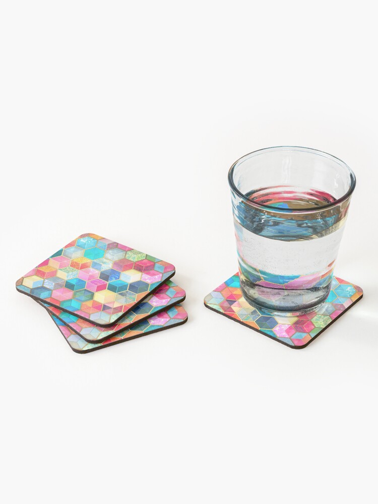Alternate view of Crystal Bohemian Honeycomb Cubes - colorful hexagon pattern Coasters (Set of 4)