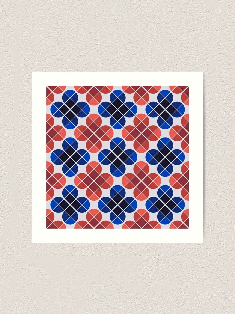 Alternate view of Geometric Pattern: Flower: Four Petal: Blue/Red Art Print