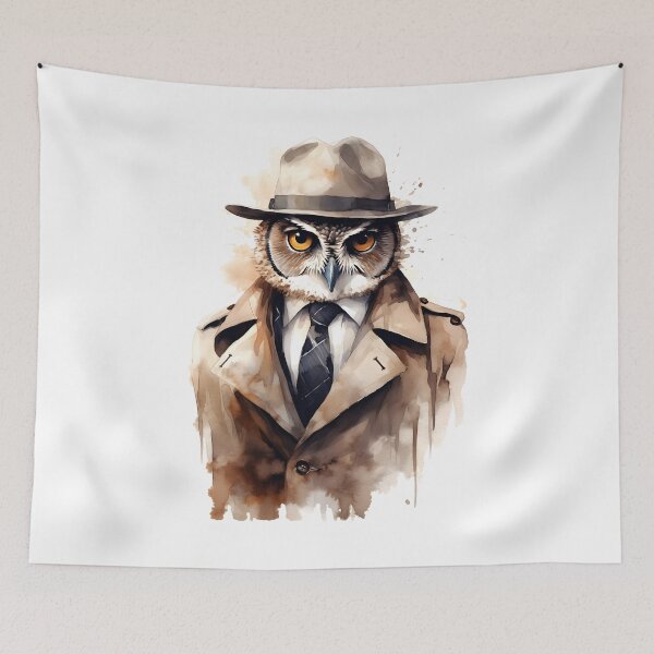 Item preview, Watercolor Detective Sleuth Owl designed and sold by BadLuckByDesign.