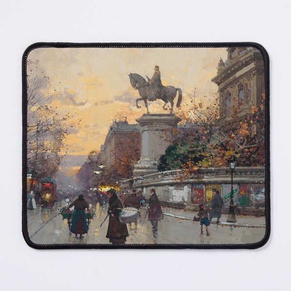 Item preview, The Statue of Etienne Marcel, in front of the Hotel de Ville, Paris (20th century) - Eugène Galien Laloue designed and sold by SALON DES ARTS.