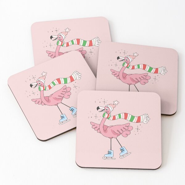 Item preview, Tropical Christmas Pink Flamingo Ice Skating designed and sold by ArtMeetsPizza.