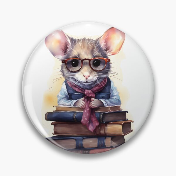 Item preview, Watercolor Librarian Mouse with Glasses and Books designed and sold by BadLuckByDesign.