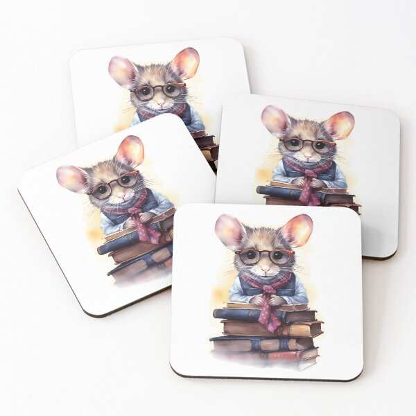 Item preview, Watercolor Librarian Mouse with Glasses and Books designed and sold by BadLuckByDesign.