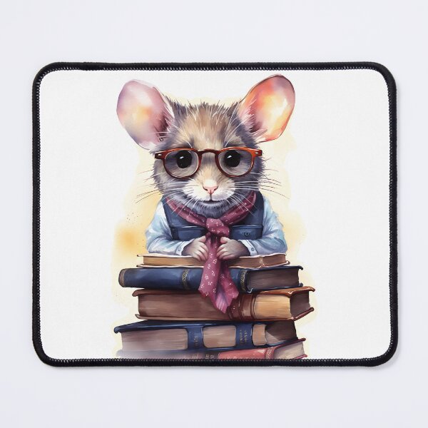 Item preview, Watercolor Librarian Mouse with Glasses and Books designed and sold by BadLuckByDesign.