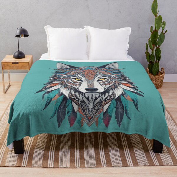 Item preview, spirit animal wolf wild animal feather zentangle style designed and sold by zamperoni.