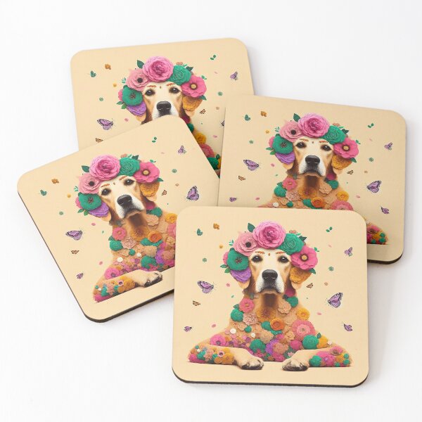 Item preview, Frida Kahlo Flowery Golden Retriever designed and sold by cloudhiker.