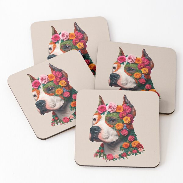 Item preview, Frida Kahlo Flowery Pit Bull Pibble  designed and sold by cloudhiker.