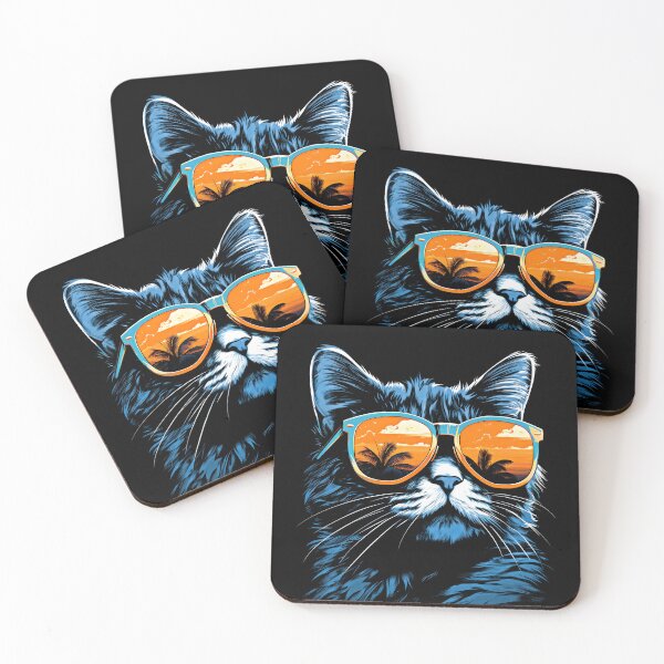Item preview, cat in sunglasses, in the style of enigmatic tropics designed and sold by MagicColorPrint.