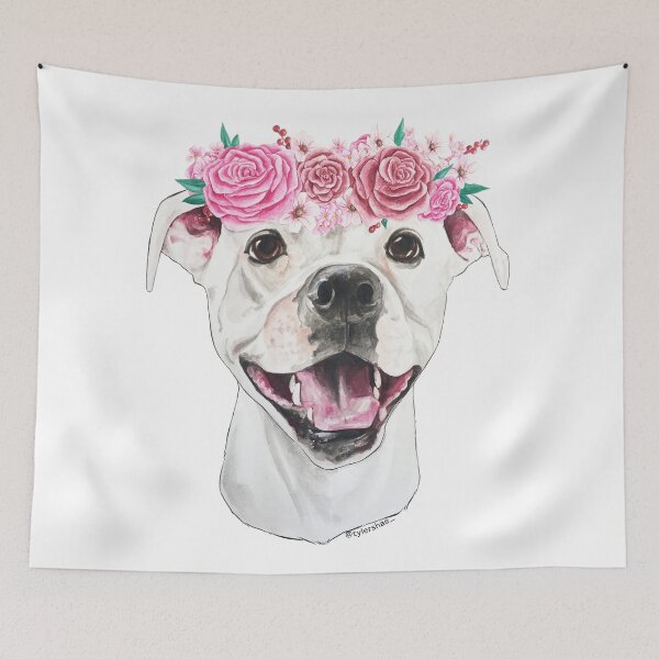Item preview, White Pitbull Pitti dog with flower crown designed and sold by tylershae.