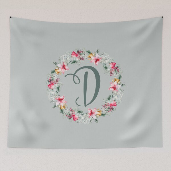 Aperçu de l'œuvre Poinsettia personnalisé : couronne de Noël monogramme D créée et vendue par EmeraldeaDesign.