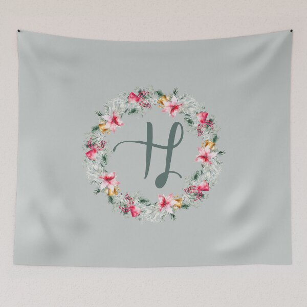 Aperçu de l'œuvre Poinsettia personnalisé : couronne de Noël monogramme H créée et vendue par EmeraldeaDesign.