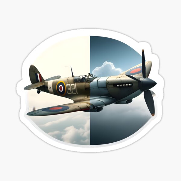 Vista previa del artículo con la obra «Ilustración que muestra un Supermarine Spitfire nuevo y viejo dañado», diseñado y vendido por AI-Only Creations.