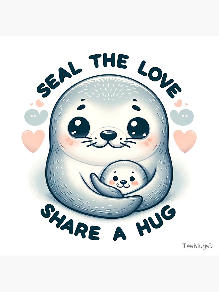 Thumbnail 3 of 3, Sticker, Cute Seal Hugging Heart designed and sold by TeeMugs3.