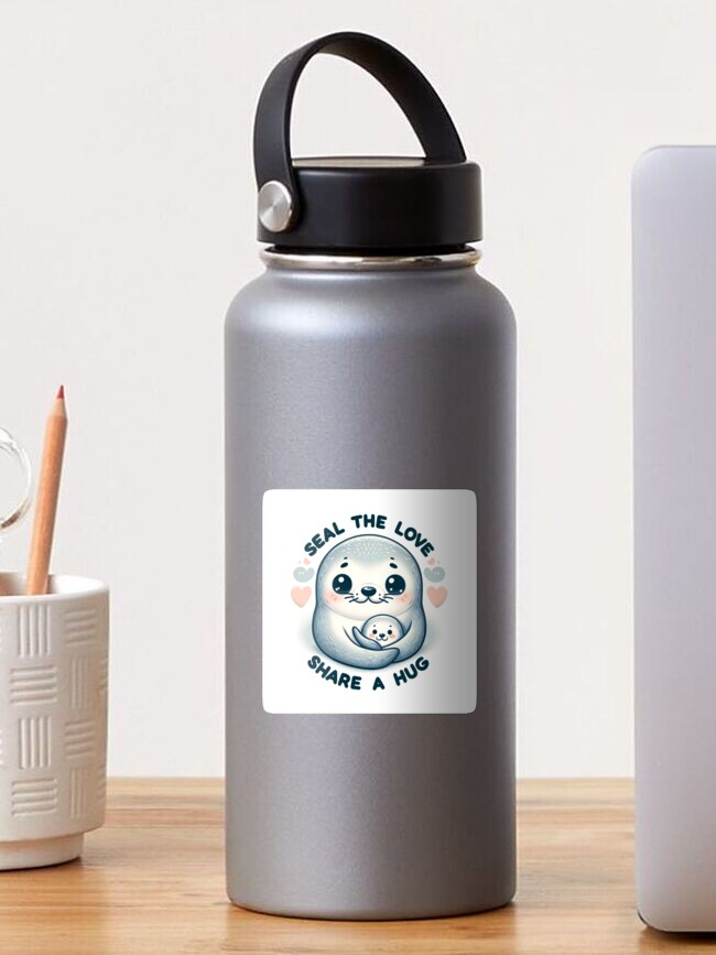 Thumbnail 1 of 3, Sticker, Cute Seal Hugging Heart designed and sold by TeeMugs3.