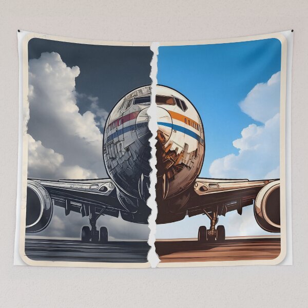 Item preview, Illustration featuring a new and old, damaged plane designed and sold by AI-Only Creations.