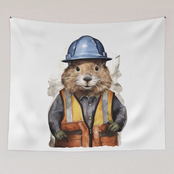 Item preview, Watercolor Hard Hat Construction Beaver designed and sold by BadLuckByDesign.