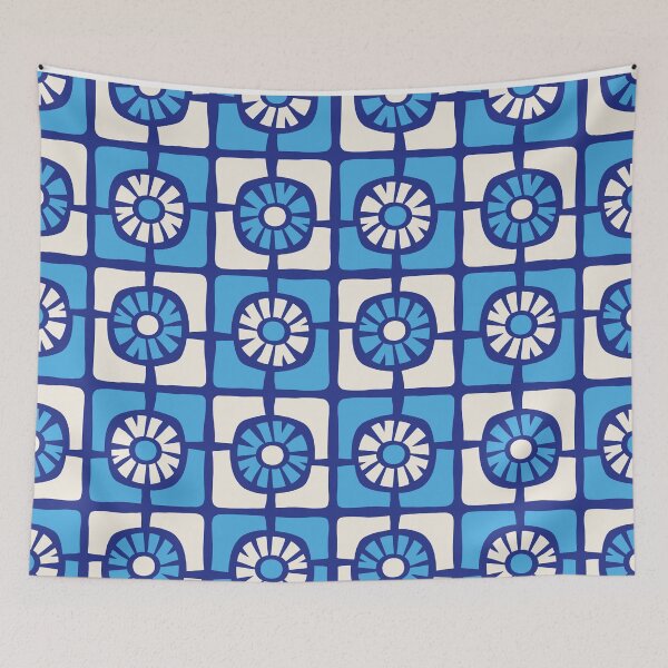 Item preview, Retro Mid Century Modern Sunflower Square Design in Blue designed and sold by tonymagnerart.