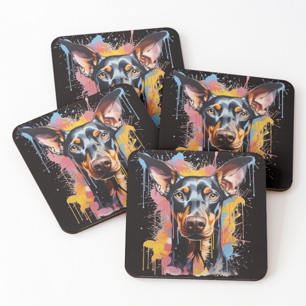 Item preview, artistic doberman with colorful paint splashes designed and sold by At-Brothers.