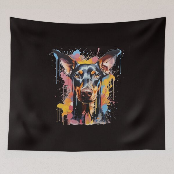 Item preview, artistic doberman with colorful paint splashes designed and sold by At-Brothers.