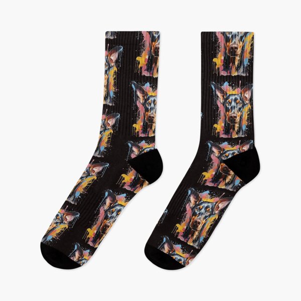 Item preview, artistic doberman with colorful paint splashes designed and sold by At-Brothers.