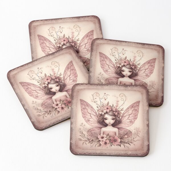 Item preview, Vintage Style Fantasy Fairy in Dusty Pink with Lace and Florals designed and sold by coreexpressions.