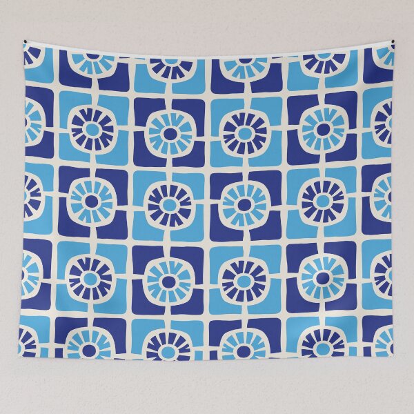 Item preview, Retro Mid Century Modern Sunflower Square Design in Blue designed and sold by tonymagnerart.