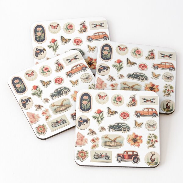 Item preview, Vintage Nostalgia: Classic Car and Nature Themed Sticker Collection - On White Background designed and sold by 21 Tulips.