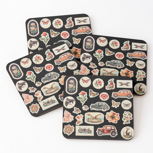 Item preview, Vintage Nostalgia: Classic Car and Nature Themed Sticker Collection - On Black Background designed and sold by 21 Tulips.