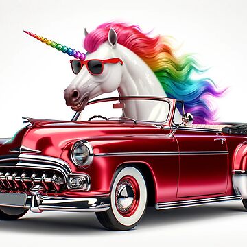 Artwork thumbnail, Unicorn Driving Vintage Car by Mugs and Shirts