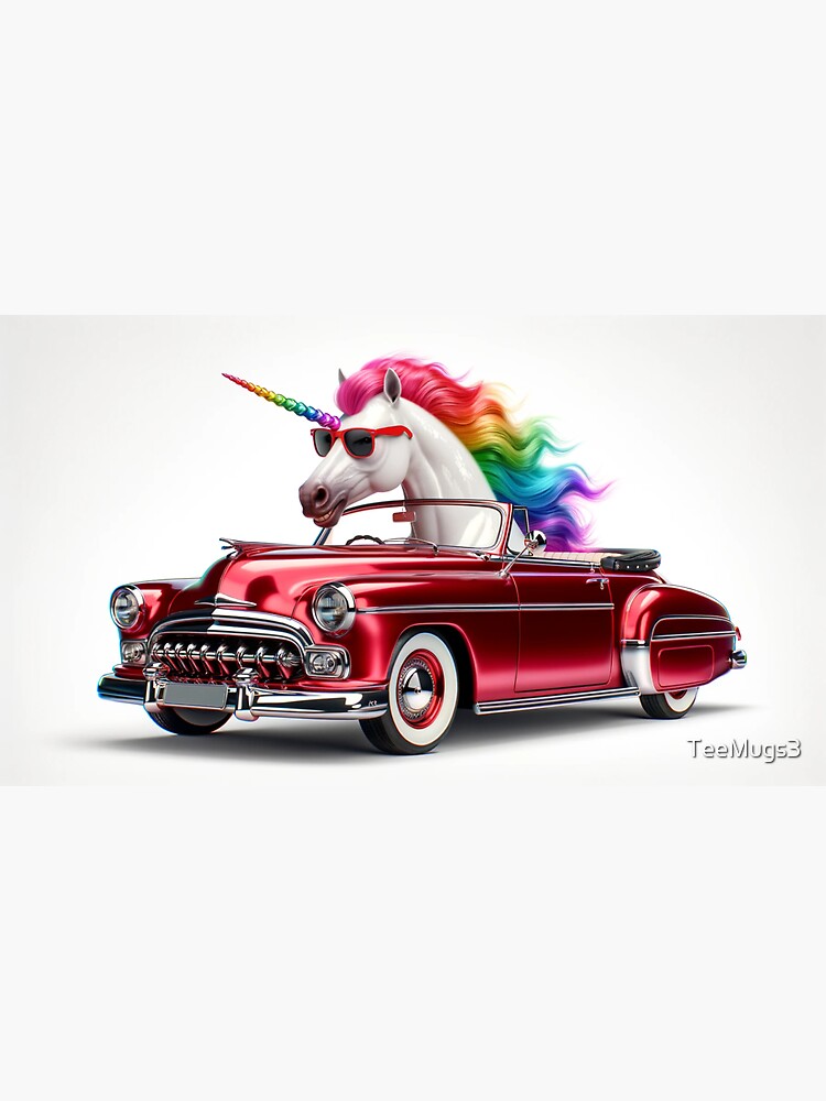 Thumbnail 3 of 3, Sticker, Unicorn Driving Vintage Car designed and sold by TeeMugs3.
