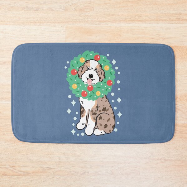 Item preview, Merry Christmas Red Merle Tan Aussiedoodle Aussie Doodle Dog designed and sold by Lulupainting.