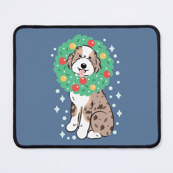 Item preview, Merry Christmas Red Merle Tan Aussiedoodle Aussie Doodle Dog designed and sold by Lulupainting.