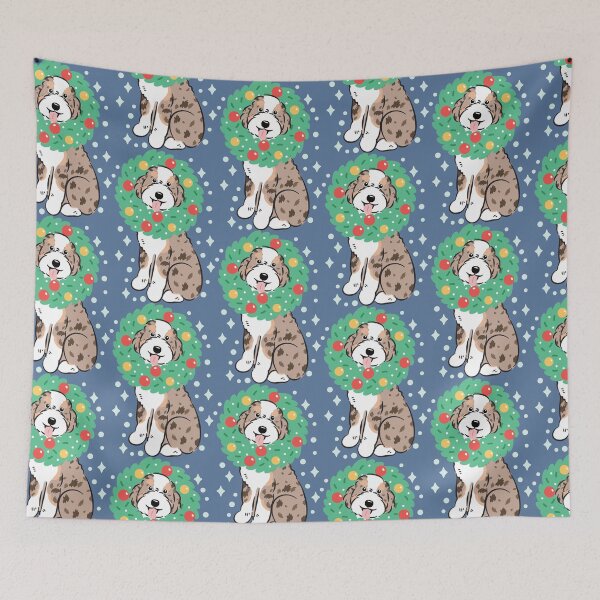Item preview, Merry Christmas Red Merle Tan Aussiedoodle Aussie Doodle Dog designed and sold by Lulupainting.