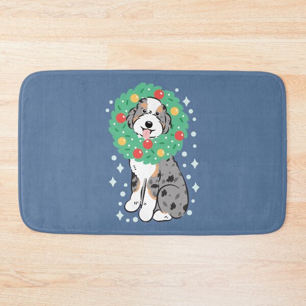 Item preview, Merry Christmas Blue Merle Tan Aussiedoodle Aussie Doodle Dog designed and sold by Lulupainting.