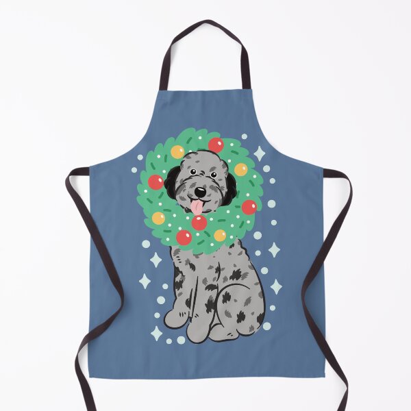 Item preview, Merry Christmas Blue Merle Silver Aussiedoodle Aussie Doodle Dog designed and sold by Lulupainting.