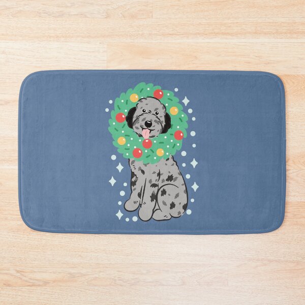 Item preview, Merry Christmas Blue Merle Silver Aussiedoodle Aussie Doodle Dog designed and sold by Lulupainting.