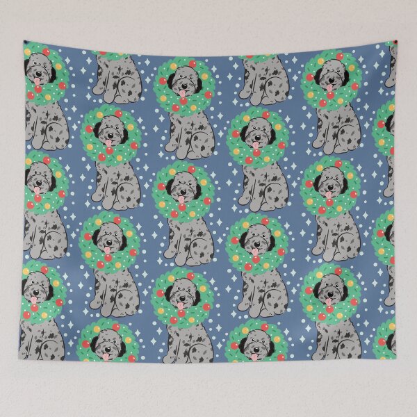 Item preview, Merry Christmas Blue Merle Silver Aussiedoodle Aussie Doodle Dog designed and sold by Lulupainting.