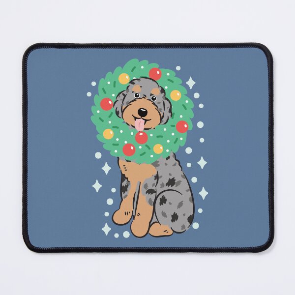 Item preview, Merry Christmas Blue Merle Tan Aussiedoodle Aussie Doodle Dog 2 designed and sold by Lulupainting.