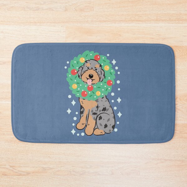 Item preview, Merry Christmas Blue Merle Tan Aussiedoodle Aussie Doodle Dog 2 designed and sold by Lulupainting.