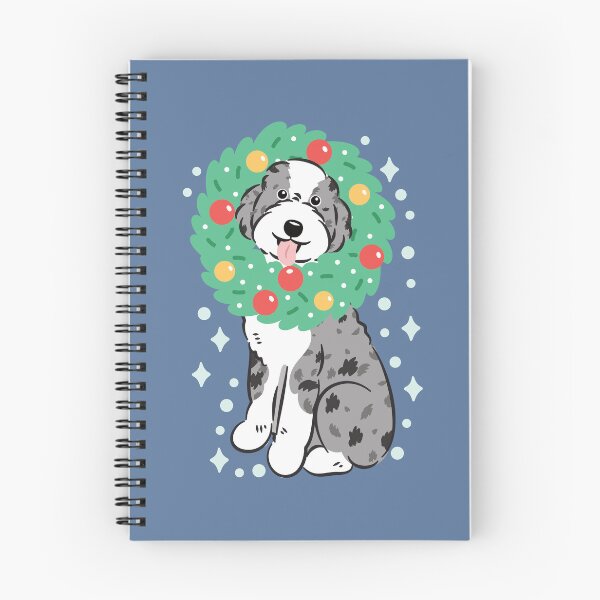 Item preview, Merry Christmas Blue Merle Aussiedoodle Aussie Doodle Dog designed and sold by Lulupainting.